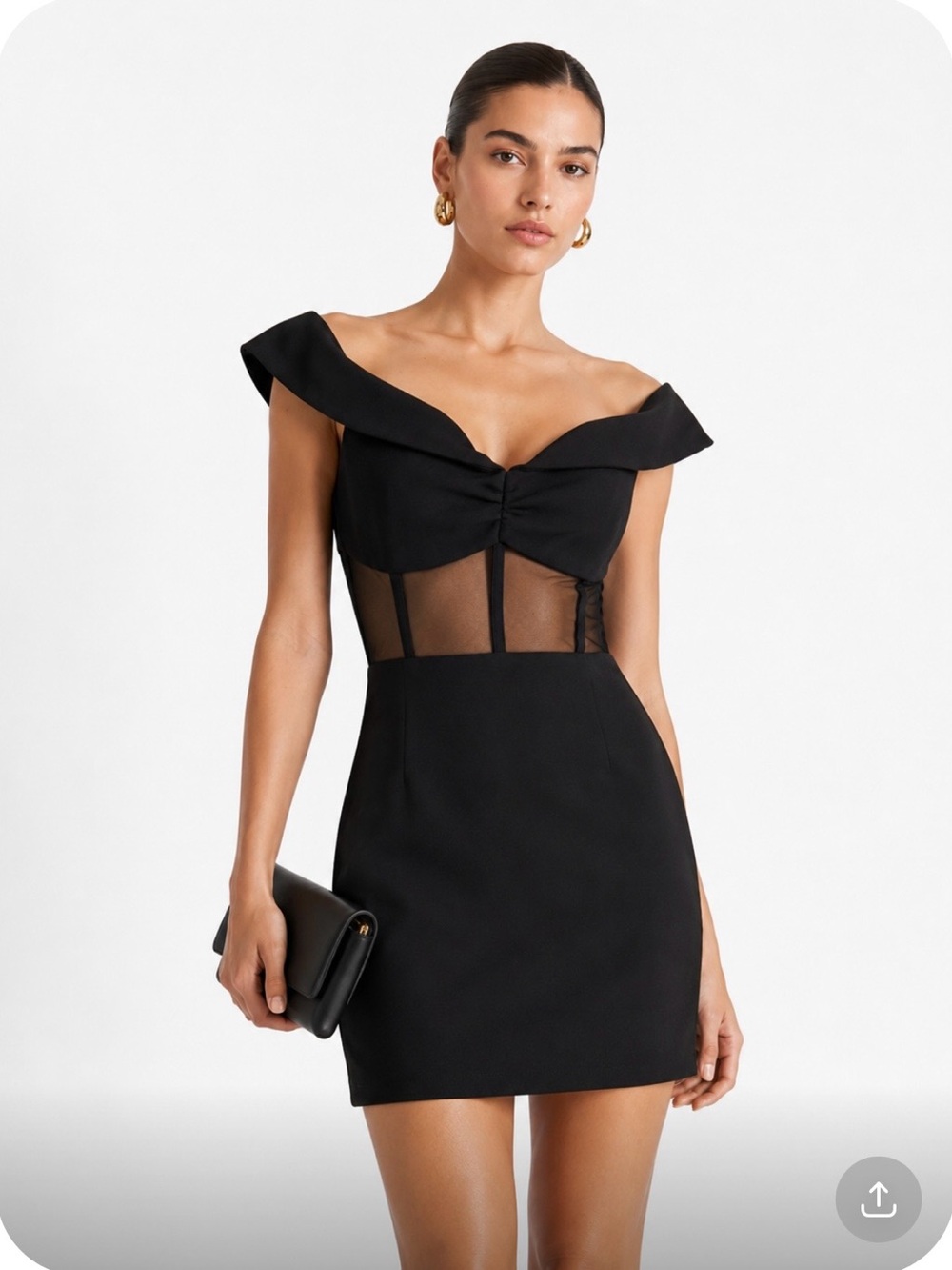 OH POLLY Off-Shoulder Black Mesh Panel Mini Dress Size Large